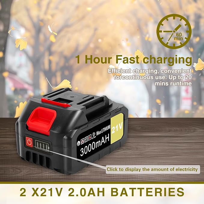 Wgkok Leaf Blower Cordless - 21V 5-Speed Mode Electric Cordless Leaf Blower with 2 Batteries and Charger, 2.0Ah Lightweight Battery Powered Leaf Blowers for Lawn Care, Patio, Blowing Leaves (Blue)