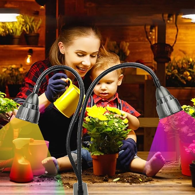 Juhefa Grow Light for Indoor Plants Growing, Gooseneck Clip-on Plant Lamp for Seedlings Succulents Seed Starting,3 Modes & 10-Level Brightness with Timer 3 9 12 Hrs