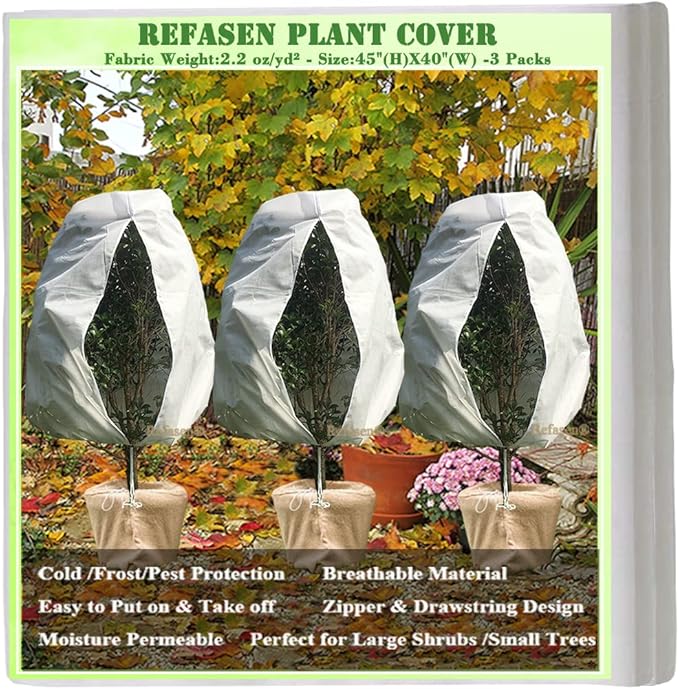 Plant Covers Freeze Protection,3 Packs 45”H X40”W Frost Blankets for Outdoor Plants Frost Cloth with Zipper Drawstring-Protect Trees from Cold Frost Pest