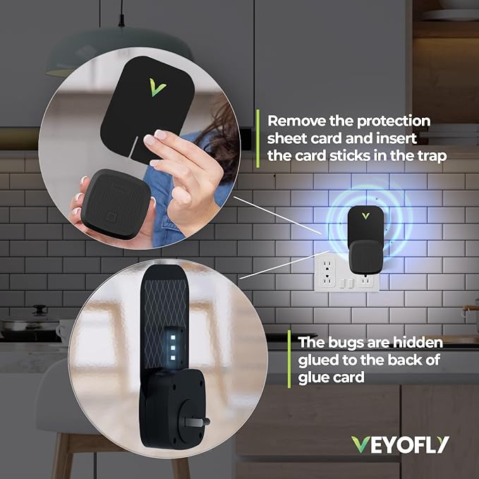 VEYOFLY Fly Trap Indoor Refill, Fruit Fly Traps for Indoors, Gnat Traps for House Indoor,Fly Catcher, Fly Trap,Plug in Catch for Fruit Flies,Moths,Gnats,Mosquito Trap (Pack of 5 Refills-Black)