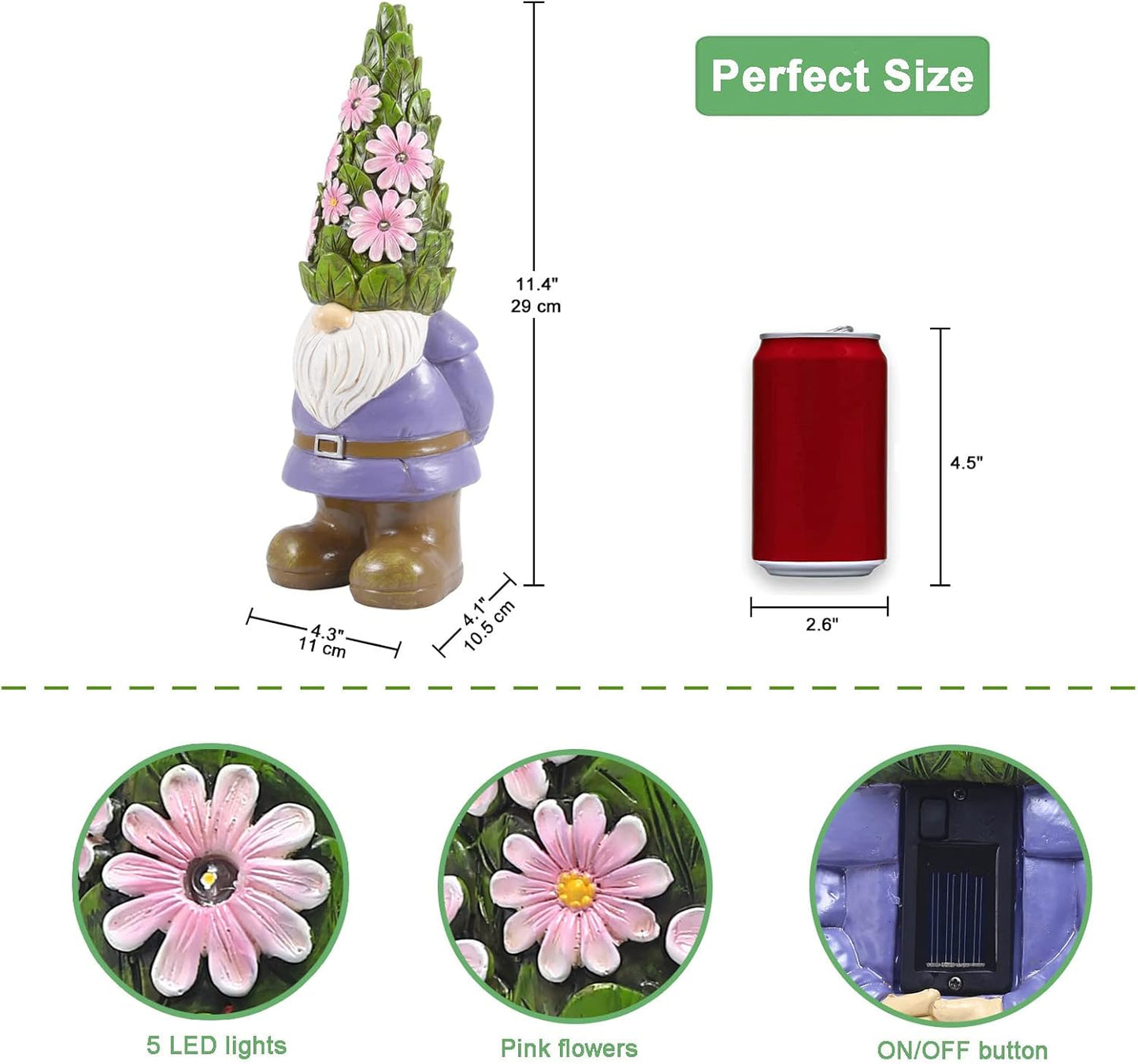 Nacome Garden Outdoor Statues Gnome with Succulent and 7 LED Lights - Lawn Decor for Patio, Balcony, Yard Ornament - Unique Housewarming Gifts