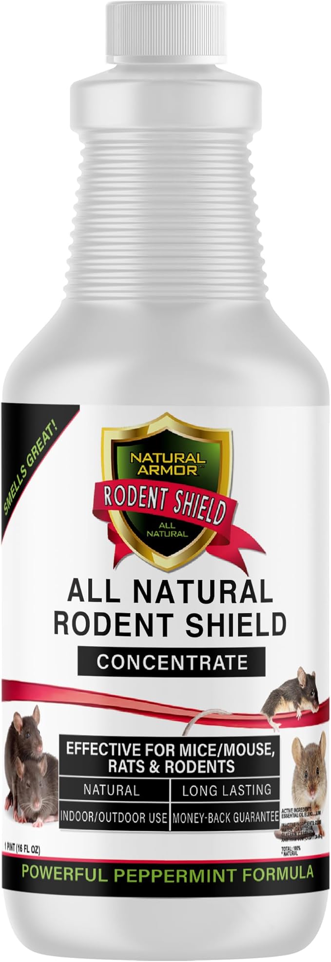 Natural Armor Peppermint Repellent 16oz Concentrate for Mice/Mouse, Rats & Rodents - Powerful Peppermint Oil Repellent Makes 1 Gallon of Ready to Use Repellent Spray Formula