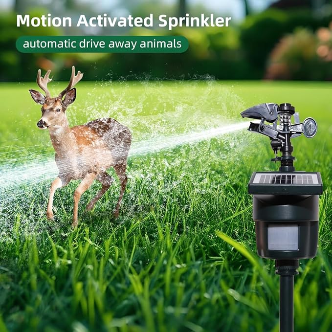 Solar Motion Activated Sprinkler with Day & Night Detection Modes Repellent Detector for Garden Outdoor Waterproof