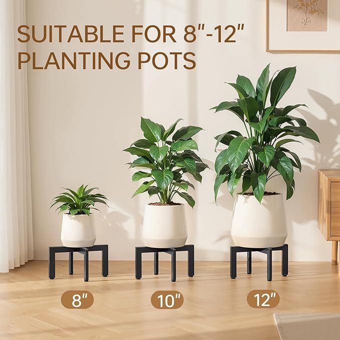Adjustable Plant Stand Indoor Outdoor,Metal Modern Plant Stands, Plant Stand with Adjustable Feet,Low Short Plant Stands,Fit 8-12 inch Pots,Black (Pot & Plant Not Included)