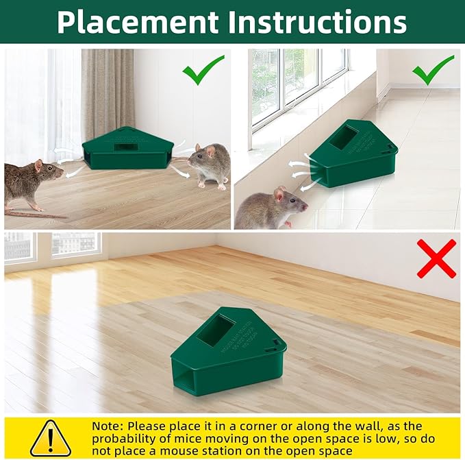 Upgraded Mouse Bait Station with Keys & Visible Window Indoor Outdoor for Rats Mice Rodents, Reusable Mouse Poisoning Bait Blocks Trap, Friendly for Children & Pets(8Pack) (Green 2)