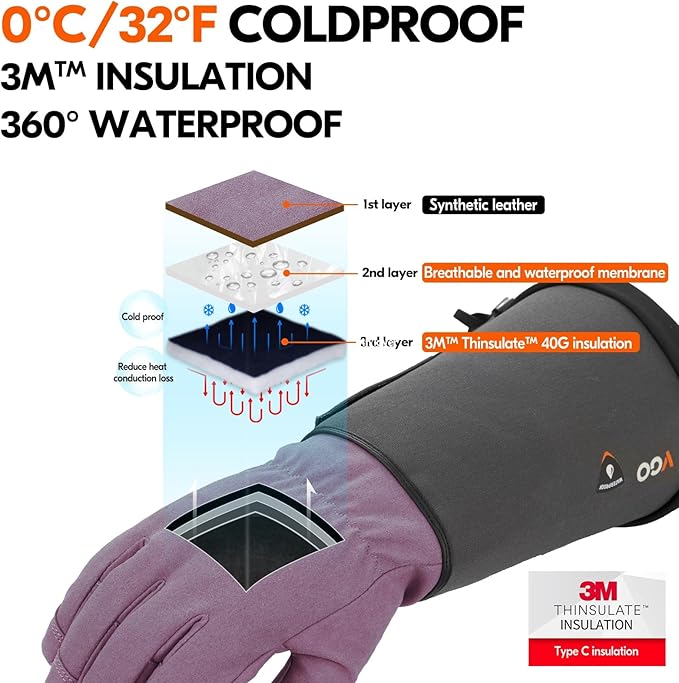 Vgo... Winter Warm Safety Work Gloves Women, Extended Pig Split Leather Cuff,Synthetic Leather, Rose Pruning Thorn Proof,Gardening(Size S,Purple,SL6592FLWP)