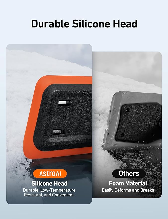 AstroAI 47.2 Inch 2-in-1 Snow Brush for Car Snow Broom and Detachable Ice Scraper with Non-Abrasive Silicone Head for Cars, Trucks, SUVs（Orange-Black）