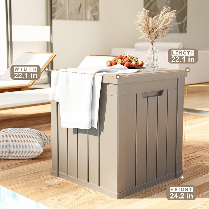 ROJIK Outdoor Storage Housing Deck Box - Waterproof Patio Furniture, Garden Tools, Cushions, Pool Accessories Storage Bench with Lockable Lid and Side Handles (Grey, 50 Gal)