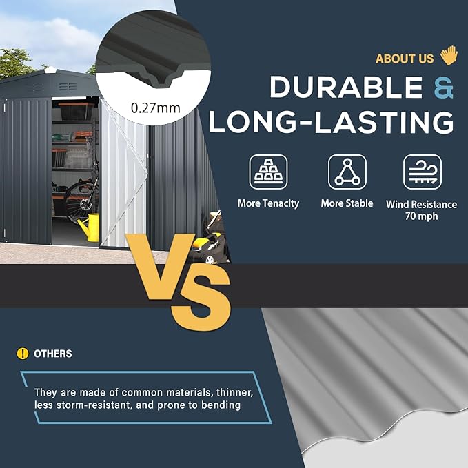 U-MAX 12x10 Storage Shed, Large Metal Outdoor Garden Sheds & Outdoor Storage Clearance, 10x12 Tool Shed Outdoor Storage Lockable for Backyard Outside Use in Dark Grey