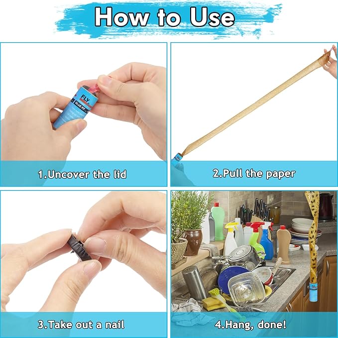 Stingmon 40 Pack Fly Trap, Fruit Fly Traps Indoor for Home, Fly Strips Traps Outdoor Hanging, Flying Insect Trap, Fly Tape Paper Ribbon, Gnat Traps for Bug, Insect, Pest, Mosquito