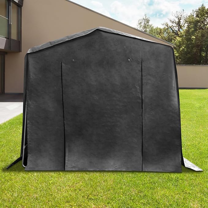 6x10x6 FT Outdoor Storage Shelter Carport, Portable Storage Tent with Roll-up Door, Waterproof Outdoor Carport for Bike, Lawn Mower, ATV Storage (Black)