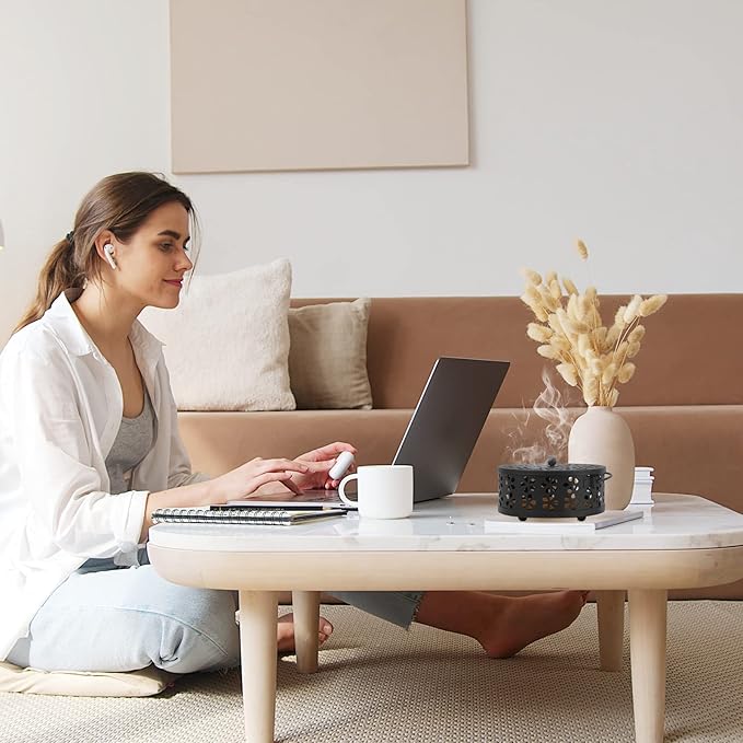 Portable Iron Mosquito Coil Holder with Handle Round Heat-Resistant Incense Holder for Home Office Camping (2Pack Black)