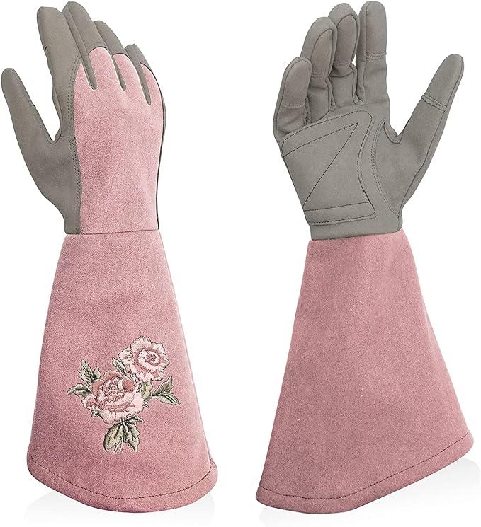 Rose Pruning Gloves Thorn Proof, Embroidery Leather Gardening Gloves with Extra Long Forearm Protection