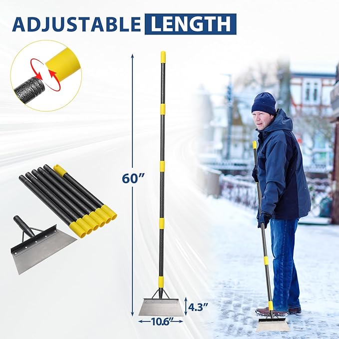 Floor Scraper Long Handle Heavy Duty, 60" Multifunctional Cleaning Shovel, Ice Scraper Stainless Steel Garden Tools Weed Scraper for Cleaning,Weeding,Scraping,Ice Remove,Landscaping,Yard