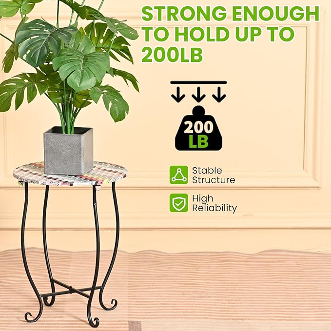 Patio Side Table, Versatile 14" Round Side Table Metal Stand for Balcony Yard Porch Bedside Rocking Chair and Pool Chair, Weather Resistant Accent Table for Indoor Outdoor Use, Easy Assembly