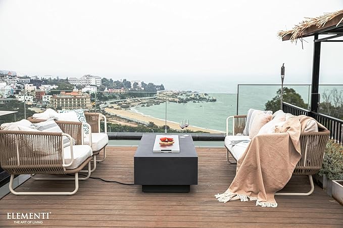 Elementi Granville Gas Fire Pit Bundle Concrete Fire Table, Outdoor Fire Pit Electronic Ignition | Canvas Cover, Lava Rock Included | Free AMS Wind Guard | Dark Gray (Natural Gas)