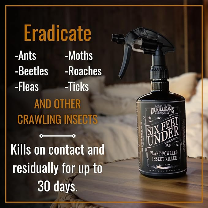 Dr. Killigan's Six Feet Under Plant Powered Insect Killer Spray | Indoor Natural Pest Control | Fleas, Pantry & Clothing Moths, Ants, & Cockroaches | Family Friendly, Pet Safe (24 oz)