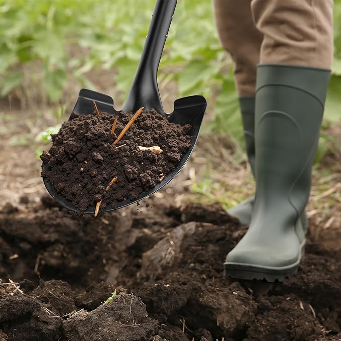 HIGHLIGHT Spade, Heavy Duty Gardening Shovel, Garden Shovel 41 inch for Digging, Round Shovel with D-Handle, for Garden,Beach, Snow, Fiberglass Handel, Wood