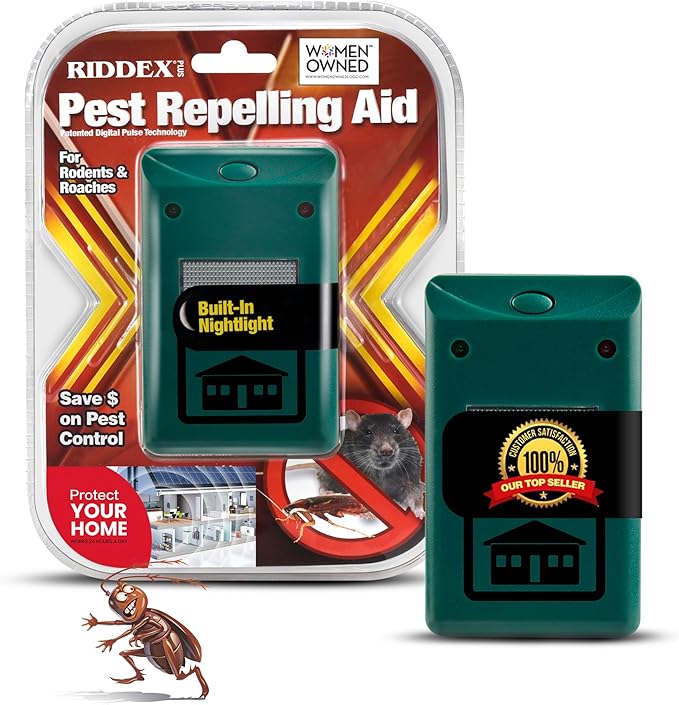RIDDEX Plus Insect Repellent | Plug in, Mouse Deterrent - Pest Control for Defense Against Rats, Mice, Roaches, Bugs and Insects | Control Pests with No Toxins | Green