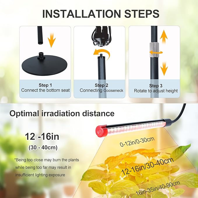5-Head Table Top Grow Lights for Indoor Plants, Seed Starting, Bonsai with Timer, 45W Power Home Plug, FECiDA 2025 Full Spectrum Plant Growing Lamps, 16"-24" Height Adjustable