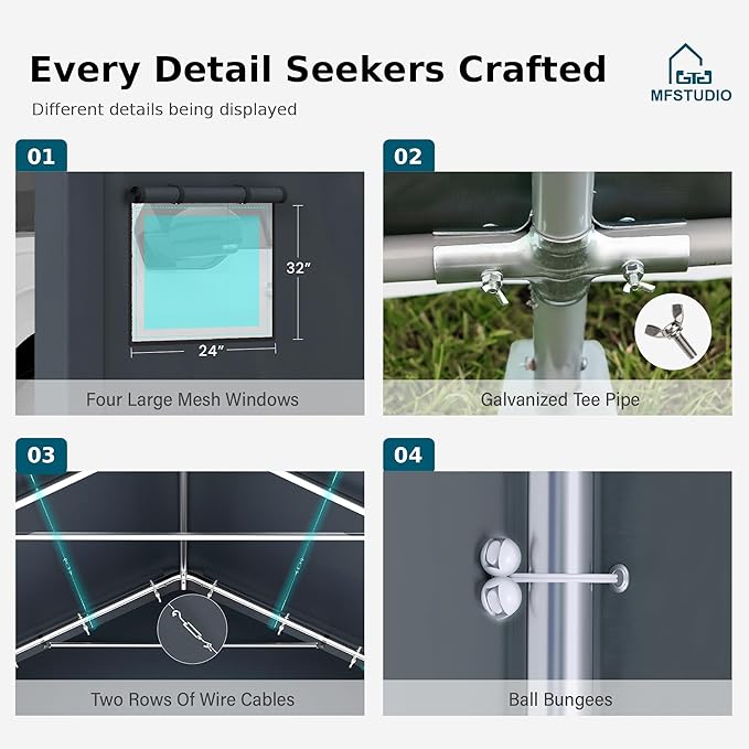 MFSTUDIO Outdoor Carport 13x24 ft, Portable Storage Sheds Shelter Garages Heavy Duty Canopy with Rolled up Zipper Doors and Sidewalls, Outside Utility Shed Garage Car Tent for Boat Truck and Tools