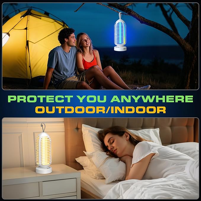 Bug Zapper Outdoor Indoor, 2 Pack Cordless Mosquito Zapper with LED Lights and Marquee Lights, Rechargeable Fly Zapper Outdoor Waterproof for Camping, Patio, Backyard, Garden, Home