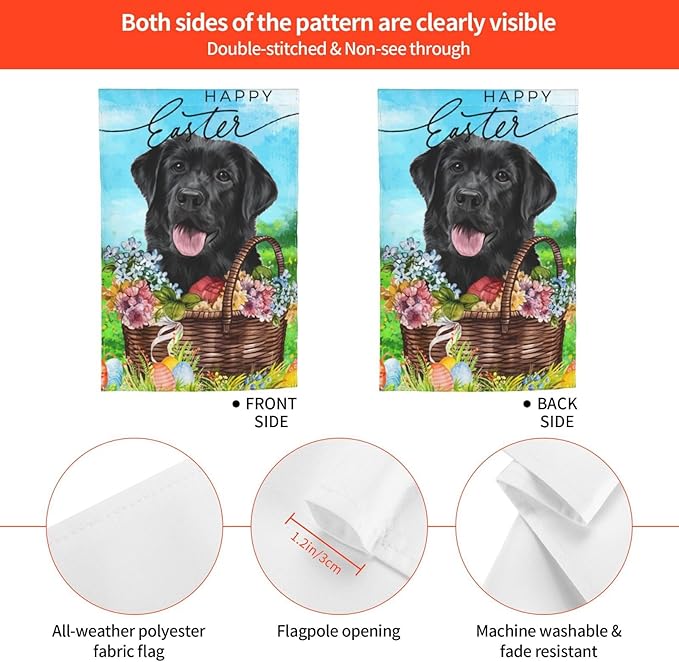 Happy Easter Labrador Dog Lab Black Flower Egg Garden Flag Welcome Party Outdoor Outside Decorations Picks Home House Garden Yard Decor 12x18 Inch