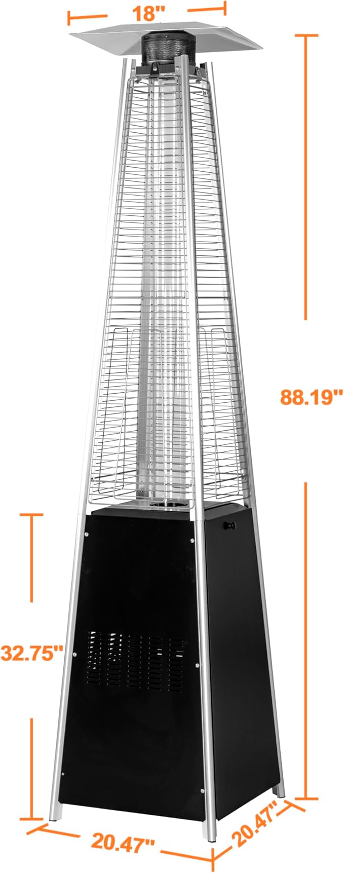 Nuu Garden 48,000 BTU Pyramid Patio Heater, Outdoor Propane with Quartz Glass Tube and Wheels, Hammered Bronze Tower for Terrace and Garden, Black