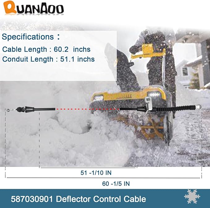 Deflector Control Cable 587030901 for Husqvarna 24" 27" 30" Craftsman Poulan Jonsered Snow Blower Superseded to 532420672 532421164 585271601