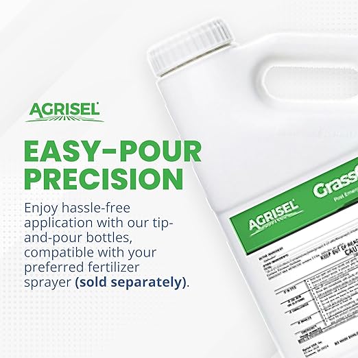 GrassOut Max Weed Killer, Targets 50+ Grassy Weeds Without Harming Desired Plants, Pet Safe, Large Area Treatment, Easy Application, Includes 3-Pack of Agrisel Protective Gloves, 128 Ounces