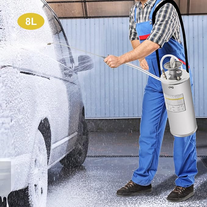 2Gal Stainless Steel Pump Up Sprayer,Heavy-Duty Stainless Steel Tank Multi-Use Sprayer,0.2-0.4MPA Hand Pump Sprayer,with 1.2m Hose, Adjustable Nozzle Suitable, Home & Garden, Silver