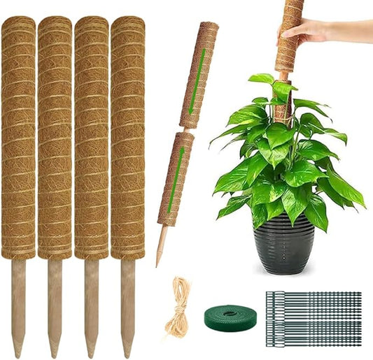 Moss Pole Monstera Plant Support: 4 Pack 16 inch Stackable Coco Coir Moss Totem Stake Tall Plants Rod Stand Grow Stick Moss Holder for House Live Plant,Indoor Climbing Potted,Vine,Pothos,Philodendron