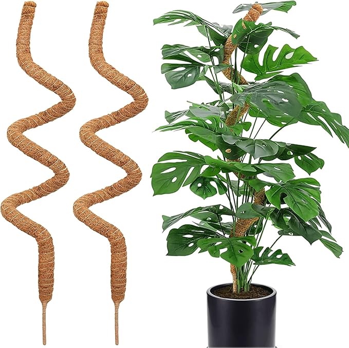 2 Pcs Moss Pole for Plants，Bendable Moss Pole for Plants Monstera，Handmade Coir Plant Support Stakes for Potted Plants, Pothos (24Inch)