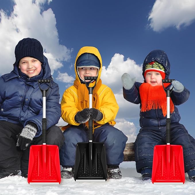 Lasnten 2 Pcs Kids Snow Shovels with D Handle Extendable Plastic Toddler Shovels 27 to 34 Inch for Car Trunk Winter Snow Removal Driveway Camping Yard Garden Activities