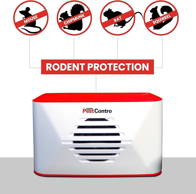 PestContro Portable Ultrasonic Rodent Repeller, Cordless Non-Lethal Pest Control, Dual Frequency, Mice Rats Squirrels Chipmunks Kitchen Office Garage Basement Shed Storage Attic