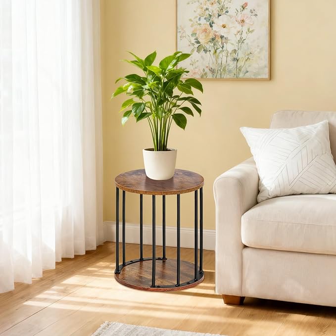 HDANI Wooden Stool Set of 2 for Kids, Adults - 300lbs Load Capacity Garden Round Wood Stool, Non-Slip Small Step for Plant Stand, Kitchen, Bathroom and Bedroom, Brown