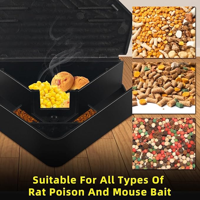 8 Pcs Mouse Bait Station with Keys Indoor Outdoor for Rats Mice Rodents, Reusable Mouse Poisoning Bait Blocks, Friendly for Children & Pets (Black)