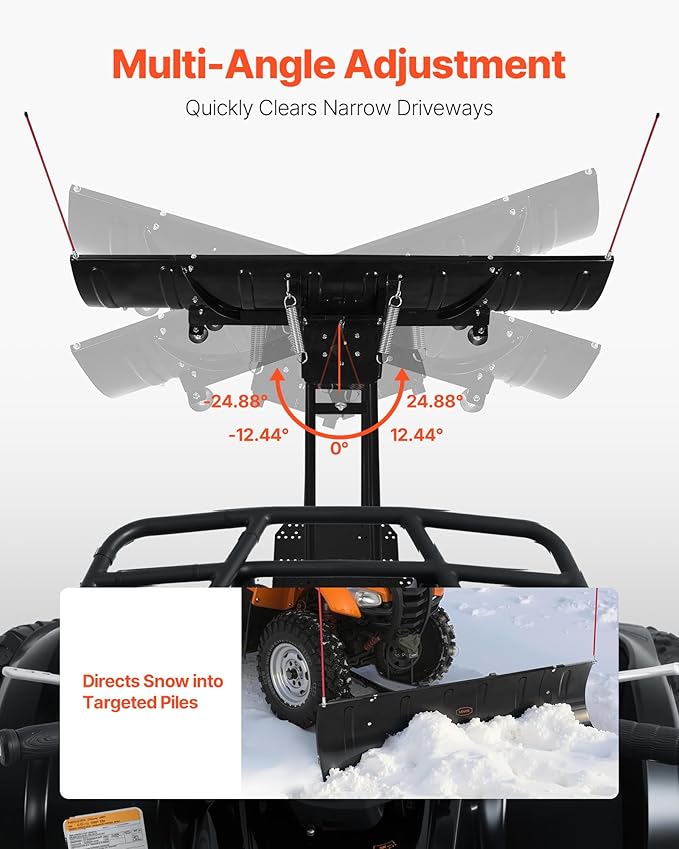 VEVOR Snow Plow Blade, 43 in/72 in Width Adjustable Snow Plow Kit, Easy to Detach, Universal Mount Plowing Attachment with Rubber Flaps, Heavy Duty Steel Blade, Compatible with Most UTV & ATV
