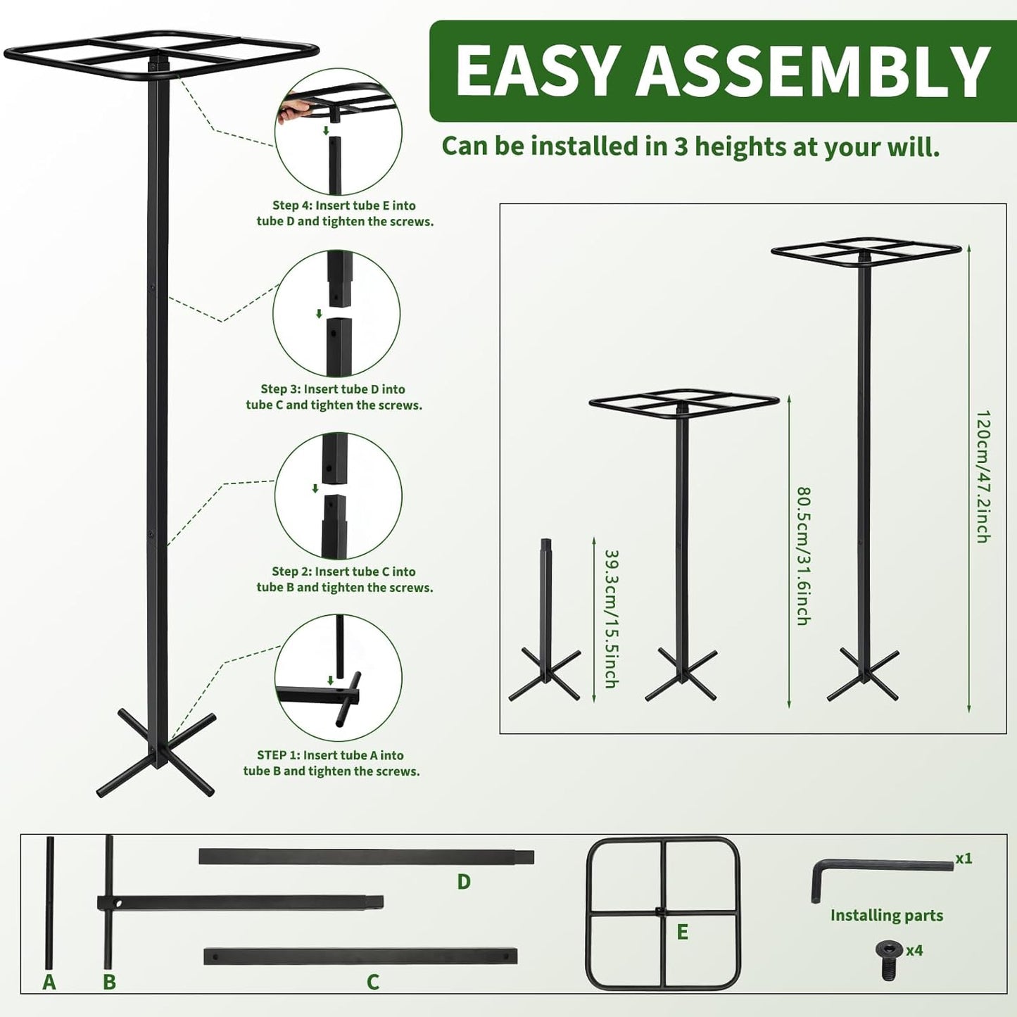 2 Pcs Adjustable Metal Dragon Fruit Plant Trellis 12" x 12" x 50" Durable Vertical Gardening Support Dragonfruit Trellis for Climbing Plants Trees Cactus Roses Vines Outdoor, Installation Required