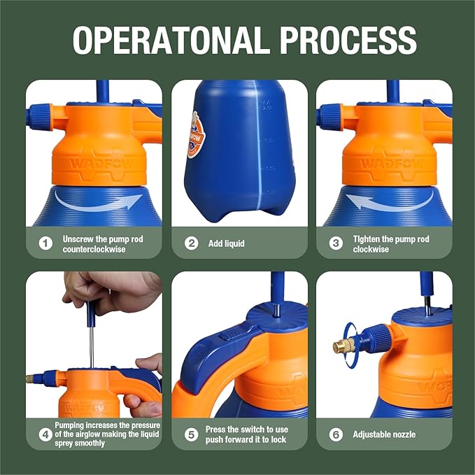 WRS1820T 0.52 Gallon Garden Pump Sprayer, 68oz Lawn & Garden Pressure Water Spray Bottle with Adjustable Nozzle, Lock-on Feature, 2L