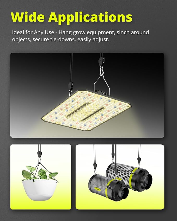 12-Pack 1/8" Adjustable Rope Hanger, Heavy-Duty Ratchet Tie Down Strap with Reinforced Metal Gear, 10 FT Length, 75 lbs Capacity for Grow Lights, Hanging Plants, and General Tie-Downs