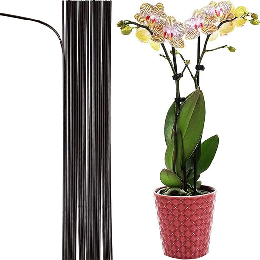 20-PCs 15-3/4" Plastic Coated Orchid Stakes for Plants Support, Bendable Orchid Support Stakes - Brown