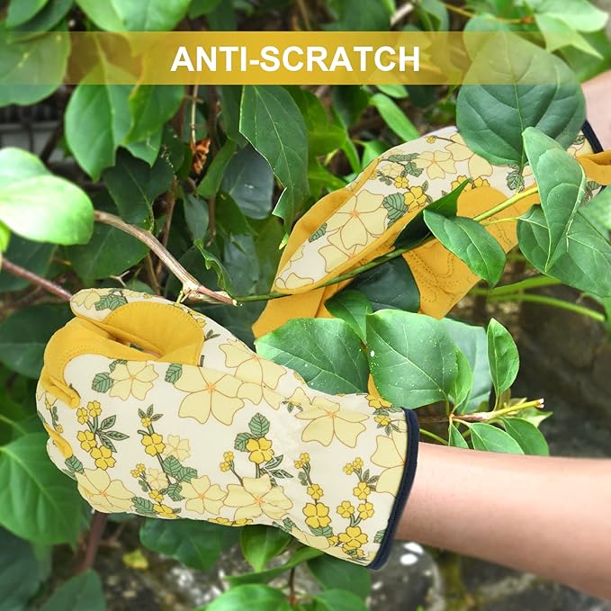 Womens Gardening Weeding Working Gloves, Leather Garden Glove for Women Thorn Proof No Stab for Digging, Planting,Pruning