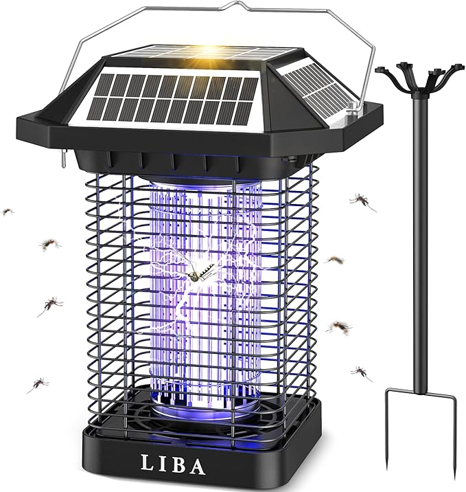 LiBa Solar Bug Zapper Outdoor, 2 in 1 Mosquito Zapper Cordless & Rechargeable, Solar Insect Killer Lamp, 3500V Mosquito Catcher Decor Light for Patio Garden Backyard