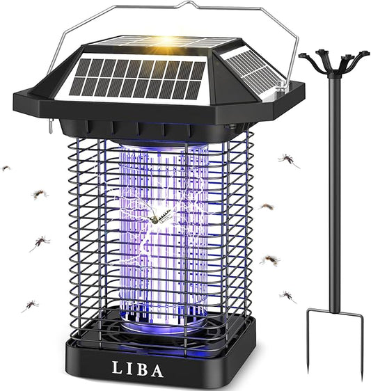 LiBa Solar Bug Zapper Outdoor, 2 in 1 Mosquito Zapper Cordless & Rechargeable, Solar Insect Killer Lamp, 3500V Mosquito Catcher Decor Light for Patio Garden Backyard