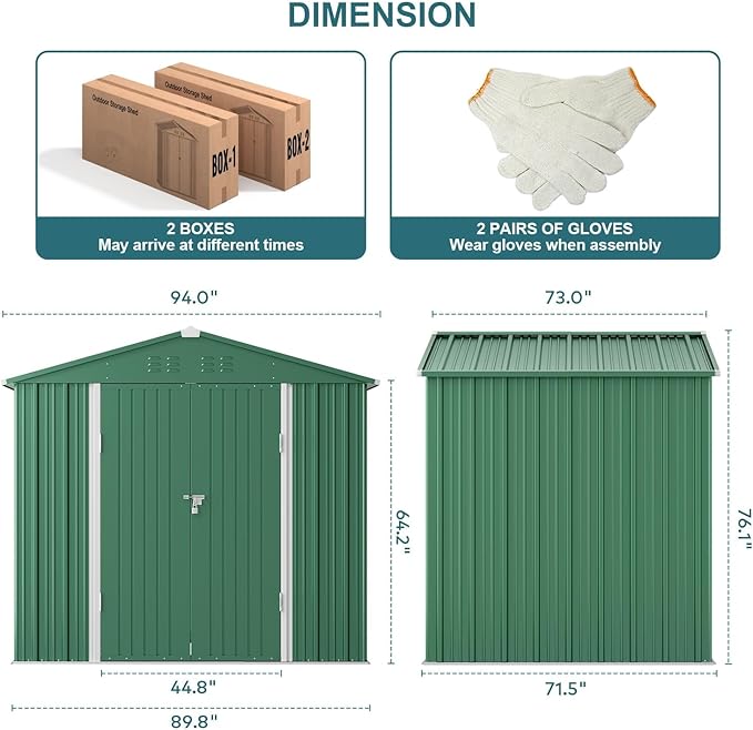 Gizoon Outdoor Storage Shed 8 x 6 FT, Galvanized Metal Garden Shed with Double Lockable Doors, Outdoor Storage Clearance for Backyard Patio Lawn-Green