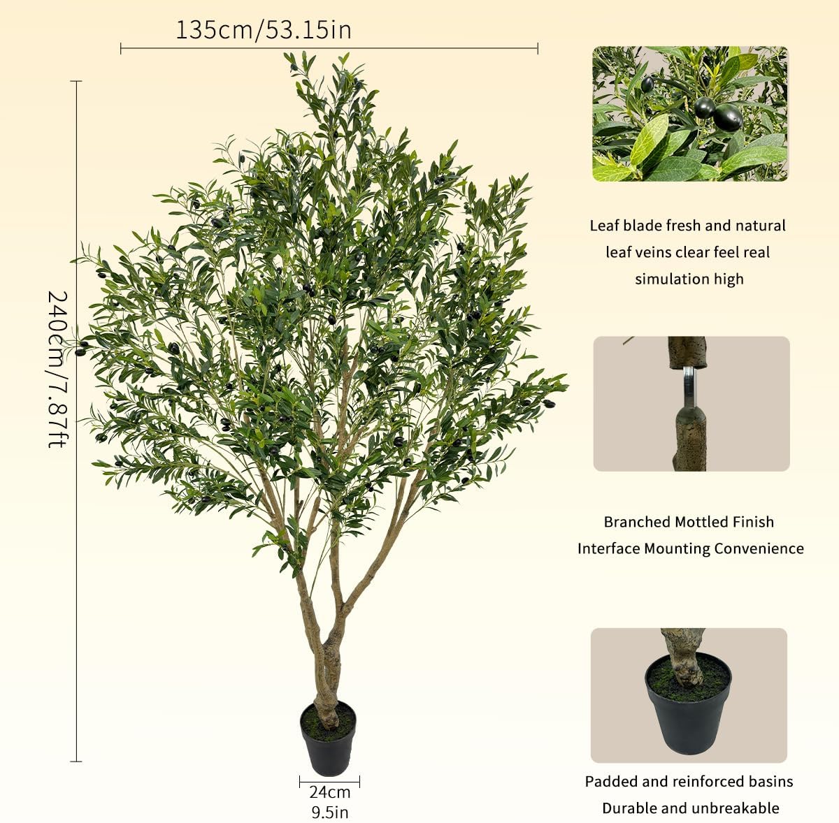 Artificial Tree Faux Olive Tree 8ft Tall Fake Olive Plant in Pot Fake Silk Tree Faux Plants Indoor