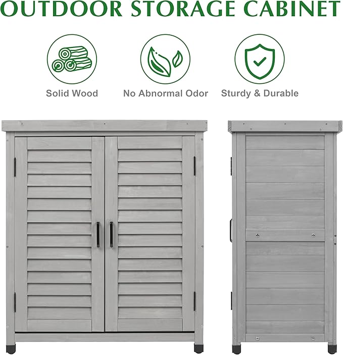 Outdoor Storage Cabinet & Potting Bench Table with Metal Top (Accent Grey, 36x31x17in)