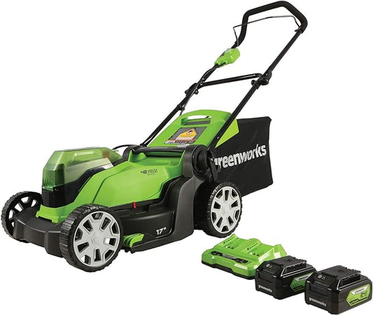 Greenworks 48V (2 x 24V) 17" Cordless (Push) Lawn Mower (125+ Compatible Tools), (2) 4.0Ah Batteries and Dual Port Rapid Charger Included