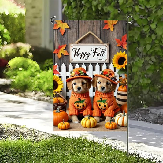 Winter Halloween Puppy Cat Pumpkin Garden Flag 12x18 Inch Double Sided Outdoor Flag